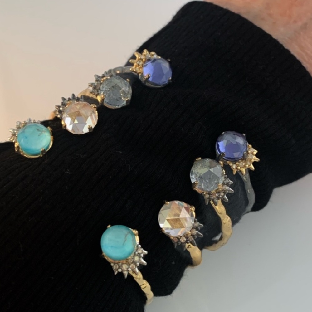 ALEXIS BITTAR 4 Vintage Miss Havisham Hammered l Gemstone Cuff Bracelets NWOT